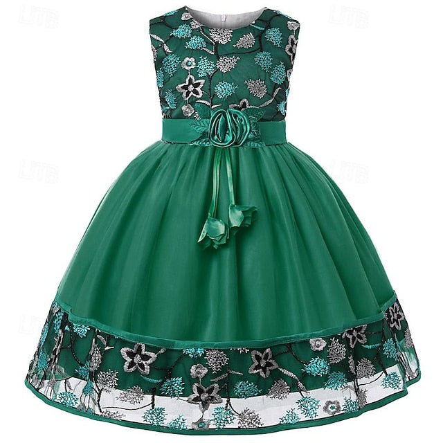 Dress Girls' Girl Flower Party Sleeveless 3D FashionChic