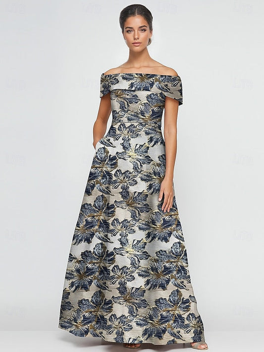 A-Line Brocade Evening Gown Jacquard Dress Elegant Formal FashionChic