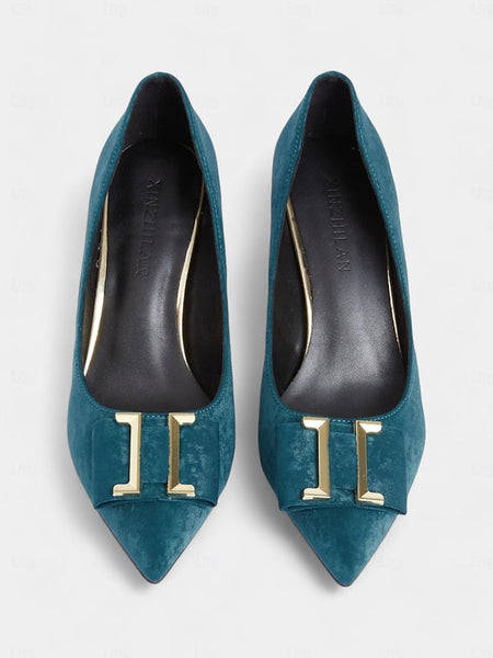 Teal Elegant Pointed - Heel Women's Pumps Toe Velvet Kitten FashionChic