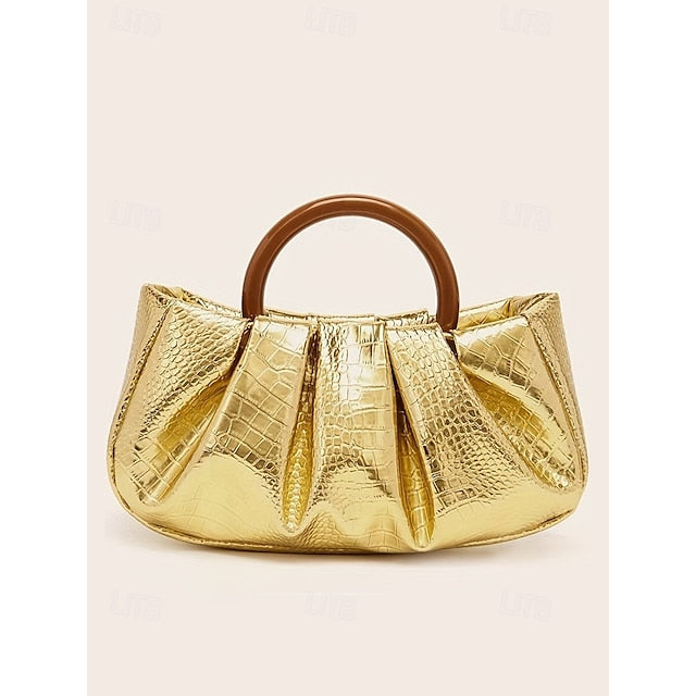 Clutch Faux with Bag Leather Women's Acrylic Tote Pleated FashionChic