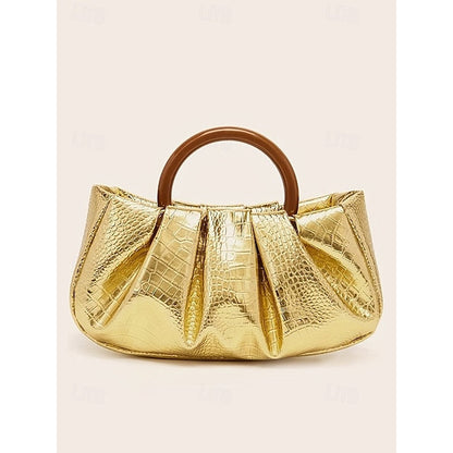 Clutch Faux with Bag Leather Women's Acrylic Tote Pleated FashionChic