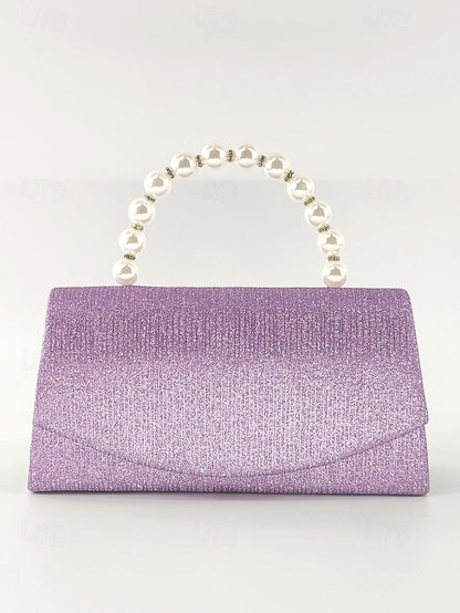 Women's Glitter Bag Clutch Handle with Pearl Purple – FashionChic