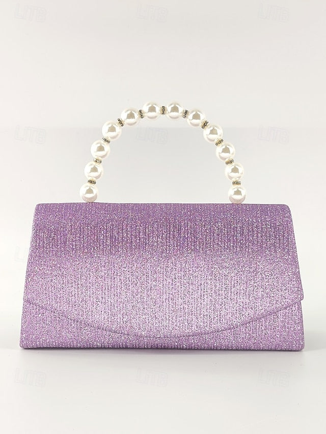 Women's Glitter Bag Clutch Handle with Pearl Purple – FashionChic