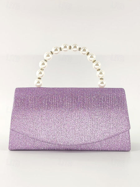 Women's Glitter Bag Clutch Handle with Pearl Purple – FashionChic