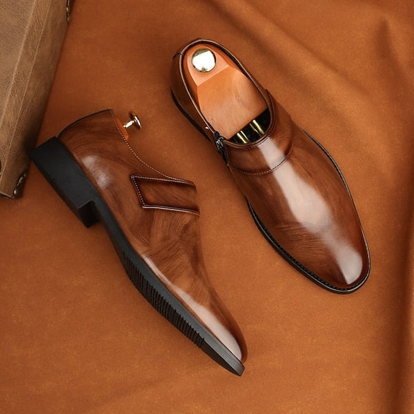 Dress Loafers Leather Brown Shoes Men's Business Slip-On FashionChic