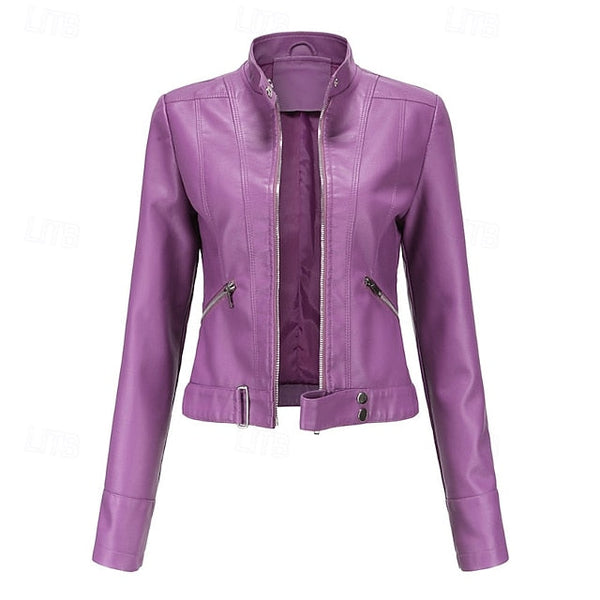 Women's Leather Faux Jacket Pocket Zipper Comfortable FashionChic