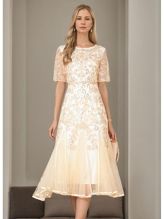 Party A-Line Elegant Beaded Vintage V the Dress Mother Bride of FashionChic