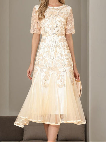 V Dress A-Line Vintage Elegant Mother Beaded the Party of Bride FashionChic