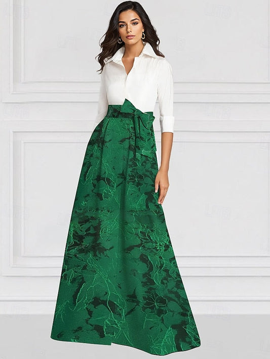 of Elegant Vintage Bride Mother the Shirt Collar Dress A-Line FashionChic