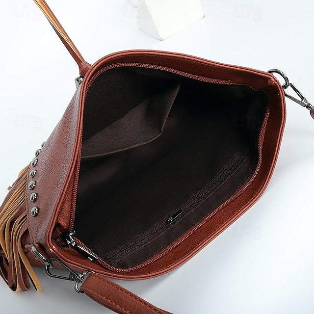 Style Leather with Women's Fringe Crossbody Bohemian Bag FashionChic