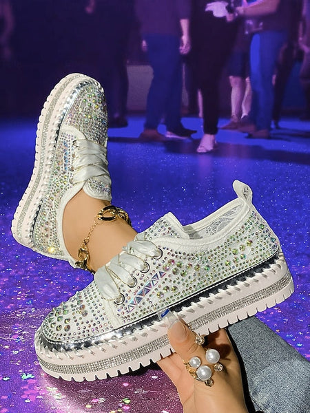 Accents Sparkling with Women's Silver Rhinestone Sneakers FashionChic