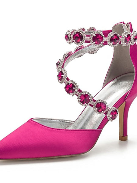 Purple Rhinestone Satin High Women's Shoes Heel with FashionChic