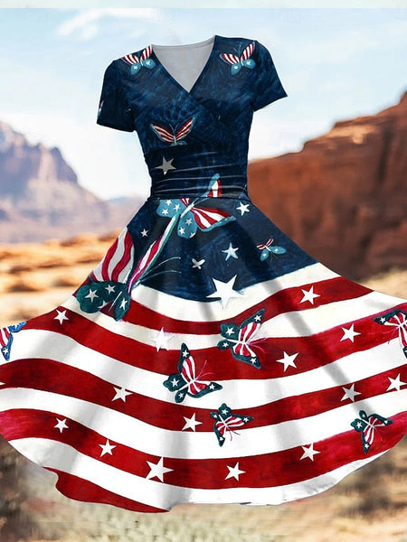 Women's Patriotic  Midi Dress Dress Fit And Flare Dress FashionChic