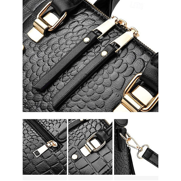 Crocodile Handbag with Women’s Leather Faux Tassel Pattern FashionChic