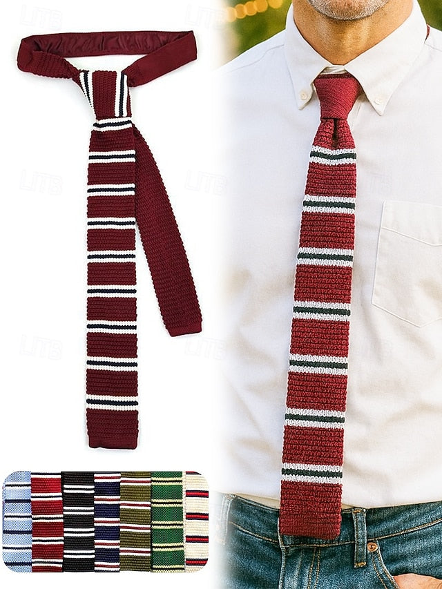Neck Men's Stylish Christmas Stripe Knit - Tie Woven FashionChic