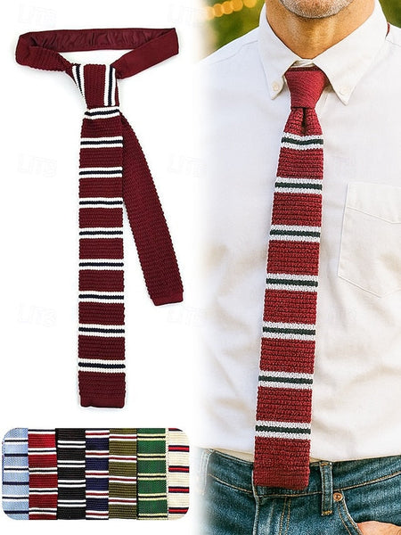 Neck Men's Stylish Christmas Stripe Knit - Tie Woven FashionChic