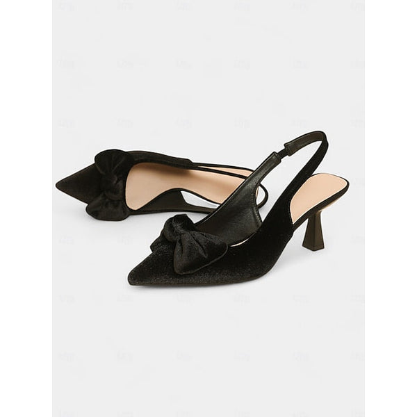 Bow Toe Blue with Heels Pointed Women's Slingback Velvet FashionChic