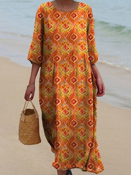 Women's Midi Dress Casual Dress Print Dress Vintage African FashionChic