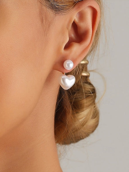Pearl Heart-Shaped Romantic Earrings Minimalist – Drop Elegant FashionChic