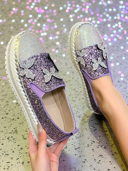 Glitter Purple Sneakers Slip-On Platform with Women's FashionChic