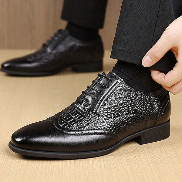 Shoes Brown – Oxford Faux Crocodile Leather Pattern Men's FashionChic