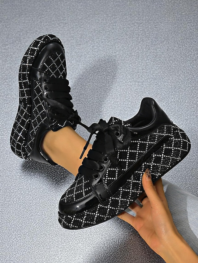 Silver Quilted Women's - Rhinestone Sneakers and Black FashionChic