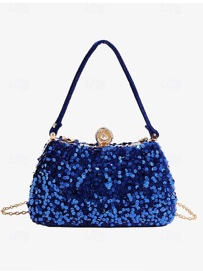 – Women's Evening Pearl Accent Sequin Black Clutch with FashionChic