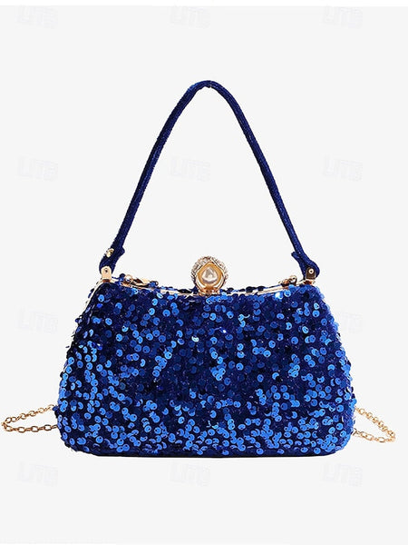 – Women's Evening Pearl Accent Sequin Black Clutch with FashionChic