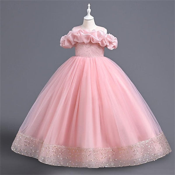 Solid Color Flower Girls' Girl Party Dress 3D FashionChic