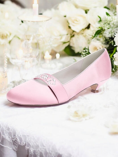 Satin Kitten Blue Heels Women's Rhinestone with FashionChic