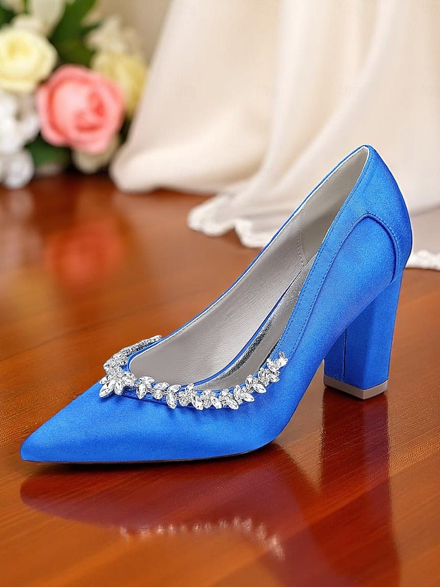 Satin Block Heel Wedding Pink Pumps Women's FashionChic