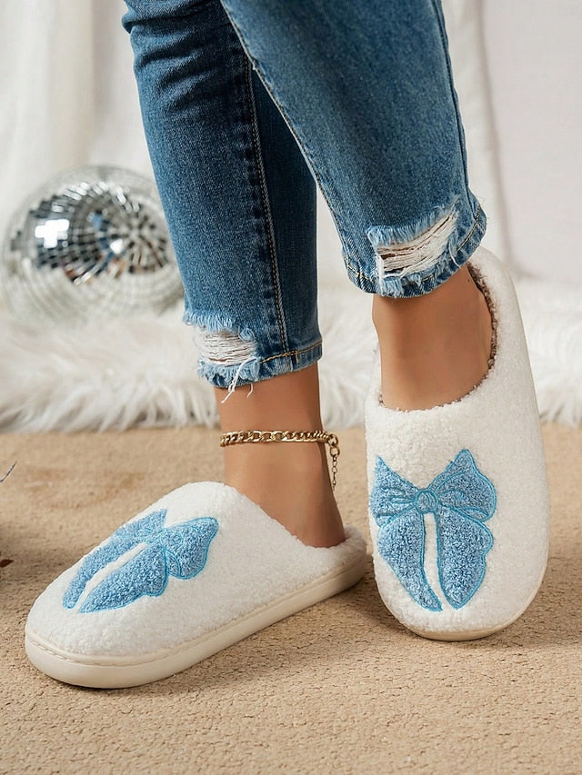 Bowknot Women's - with White Soft Slippers and Design Red FashionChic