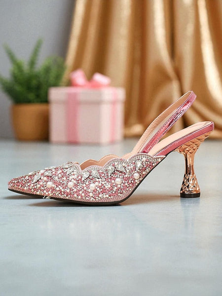 Pointed Pink Rhinestone Women's Toe Heels - Party Slingback FashionChic