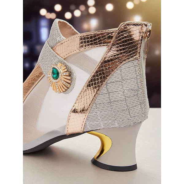 Ankle Women's Silver and Gold with Emerald Mesh Boots FashionChic