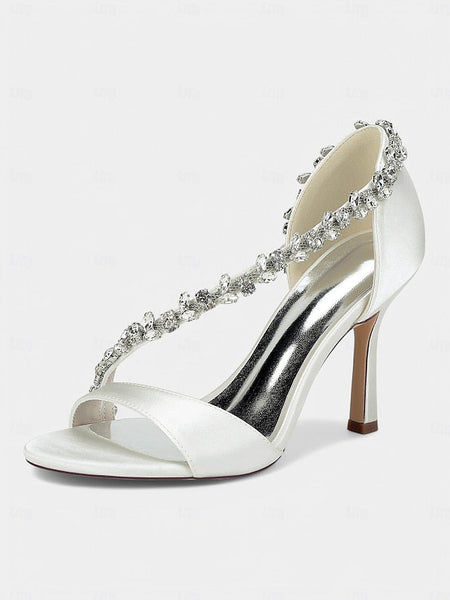 T-Strap Satin Crystal Women's High Heels with – Champagne FashionChic