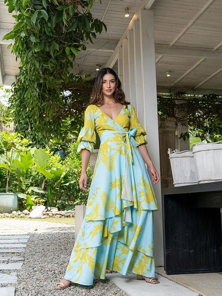 A-Line Floral Dress Beach Wedding Summer Maxi Dresses for Women