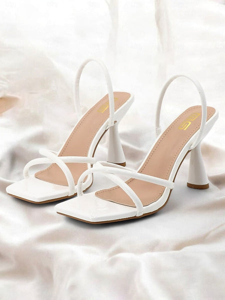 Design Square Toe – Sandals Strappy with Beige Heeled FashionChic