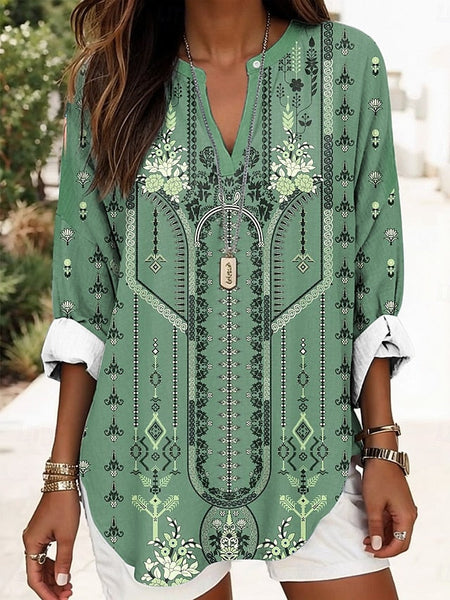 Women's Blouse Linen Like Breathable Lightweight Tunic V FashionChic