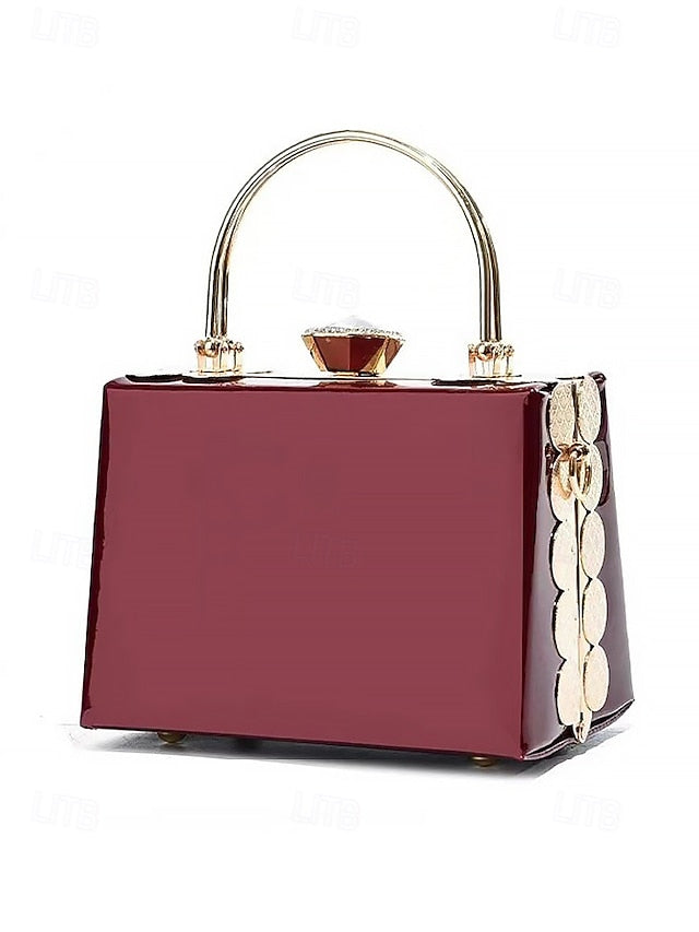 Evening Patent Burgundy Handbag with Gold Women's Leather FashionChic
