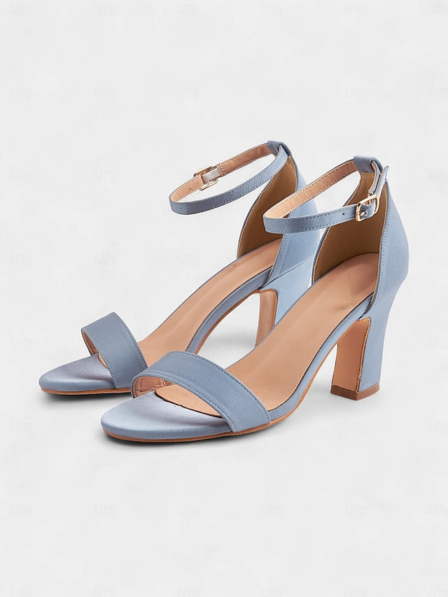 Women's Light Blue Heel Open High - Toe Sandals Ankle Strap FashionChic