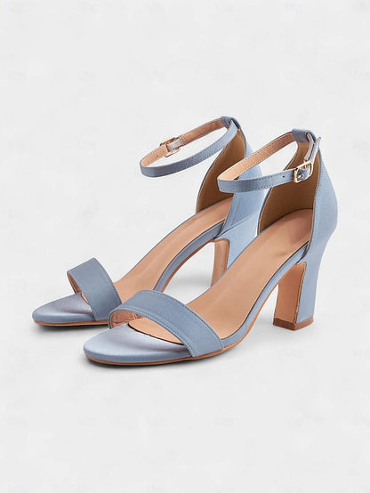 Women's Light Blue Heel Open High - Toe Sandals Ankle Strap FashionChic