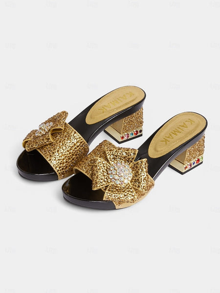 Clutch Heel Sparkling Bow Matching High with Sandals Rhinestone FashionChic