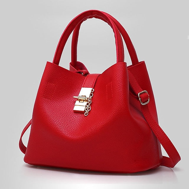 Gold Red Women's Chain with Leather Handbag Lock and Faux FashionChic