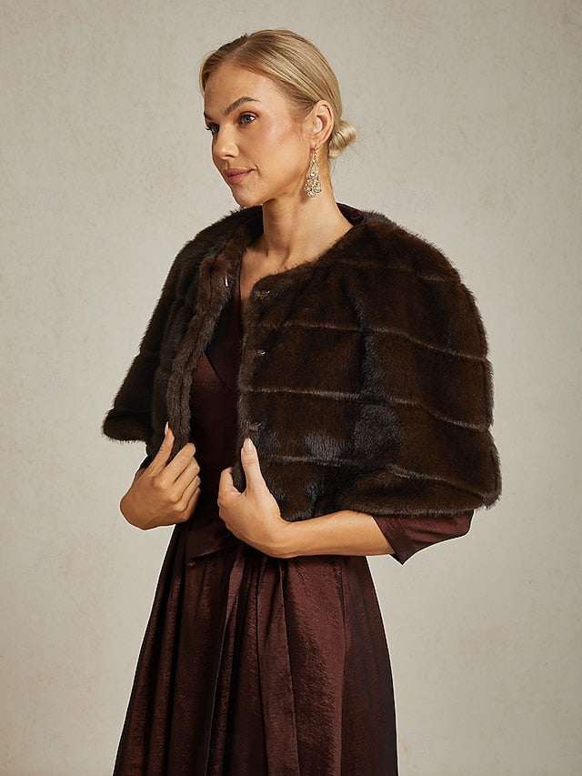 Brown Fur Faux Party Shrug Wrap Cocktail Women's Formal FashionChic