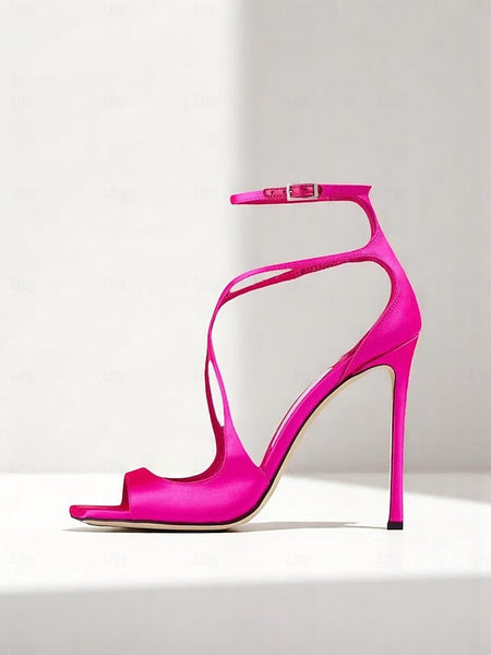 Stiletto Crisscross Heels Elegant - Women's Satin Lavender FashionChic