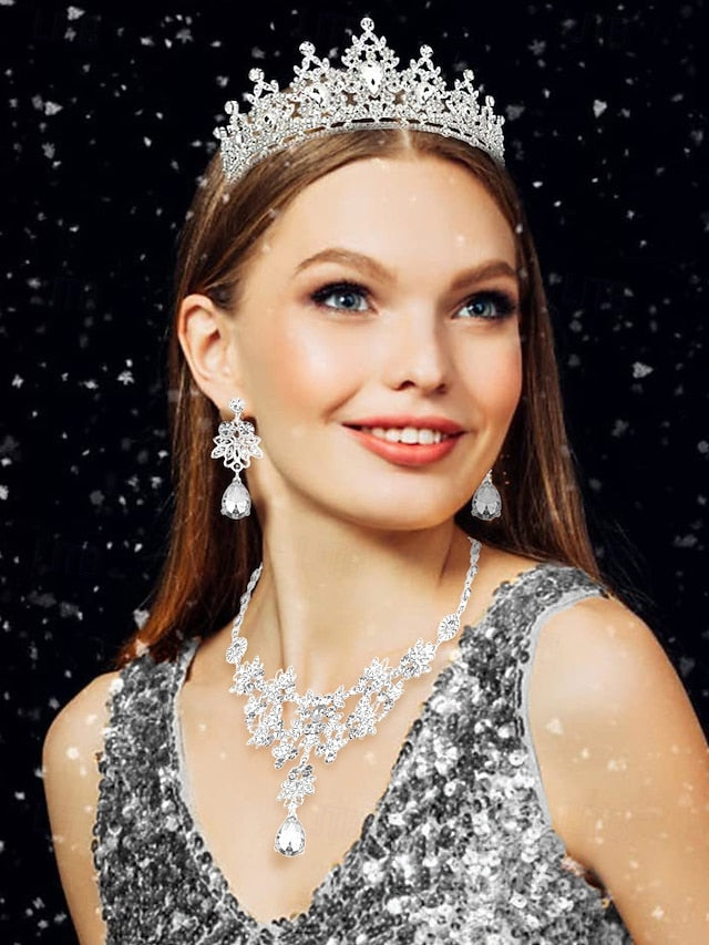 Rhinestone Set Elegant and – Women's Jewelry Tiara Silver FashionChic