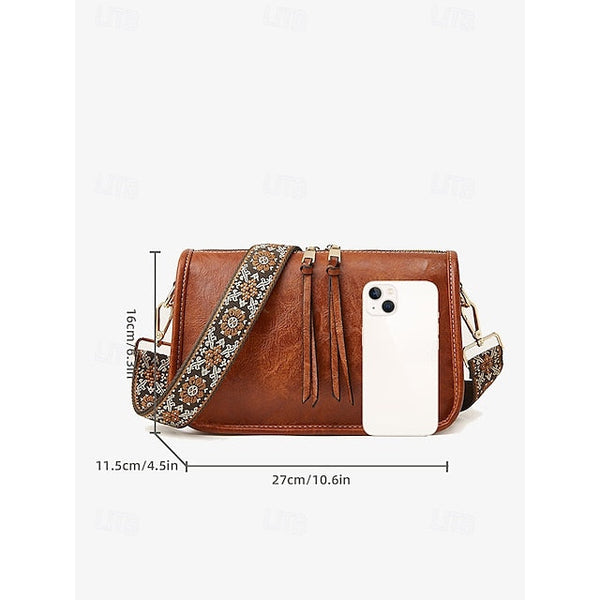 Bag Adjustable Leather Brown Faux Women's Shoulder with FashionChic