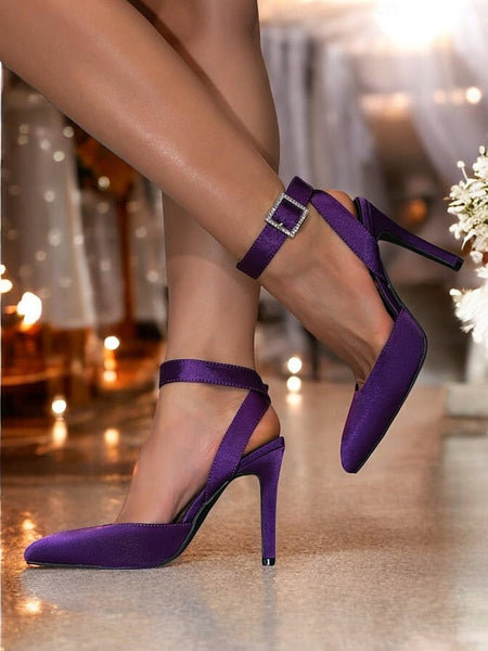 Strap Heels Women's Pointed Purple Ankle Toe – Satin FashionChic