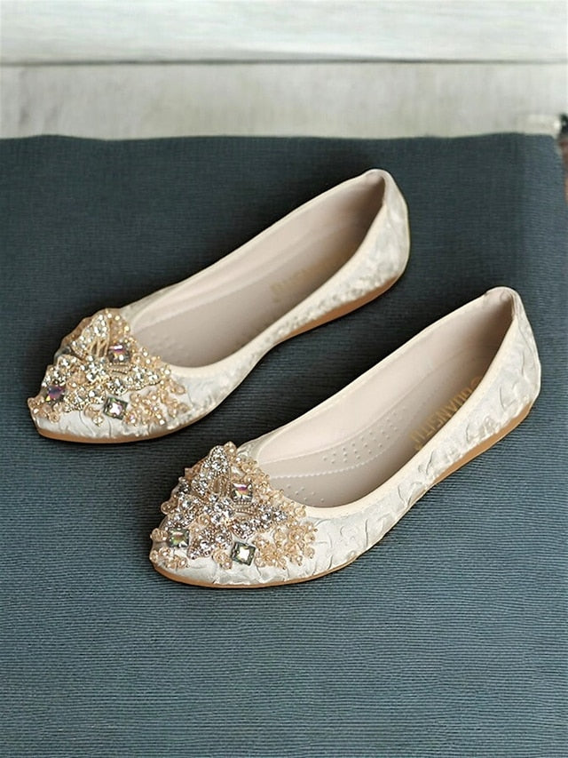 Embroidered Ballet Flats Foldable with Women's Beaded FashionChic