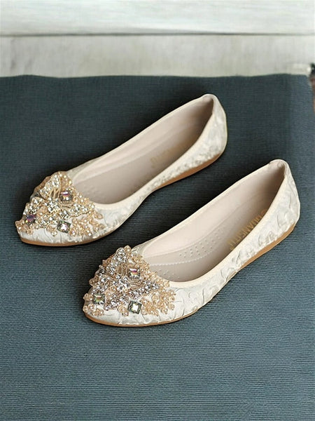 Foldable Embroidered Women's Flats Ballet with Beaded FashionChic
